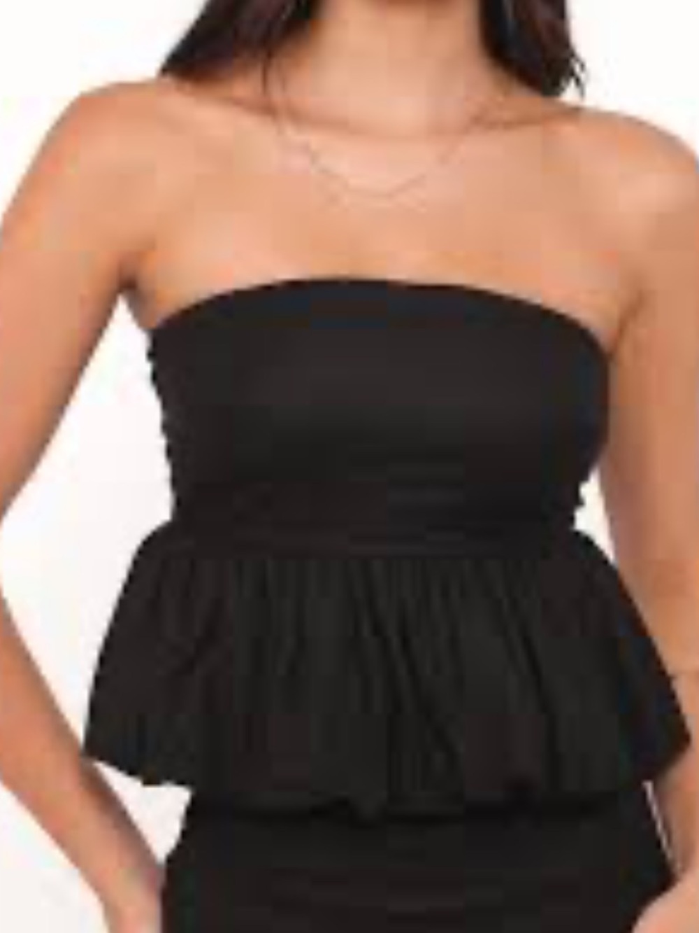 Anthropologie Black Strapless Peplum Crop Top